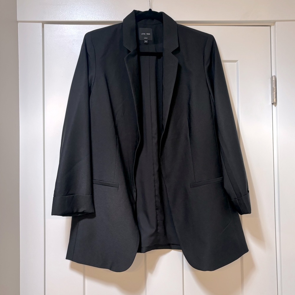 Love Tree Black Longline Open-Front Blazer